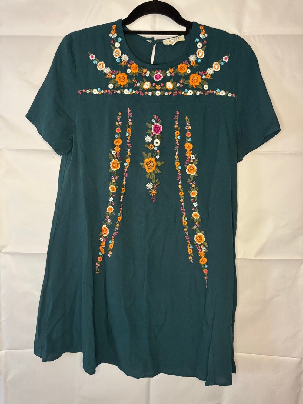 Umgee Womens S Teal Boho Western Flowery Embroidered Teal Top